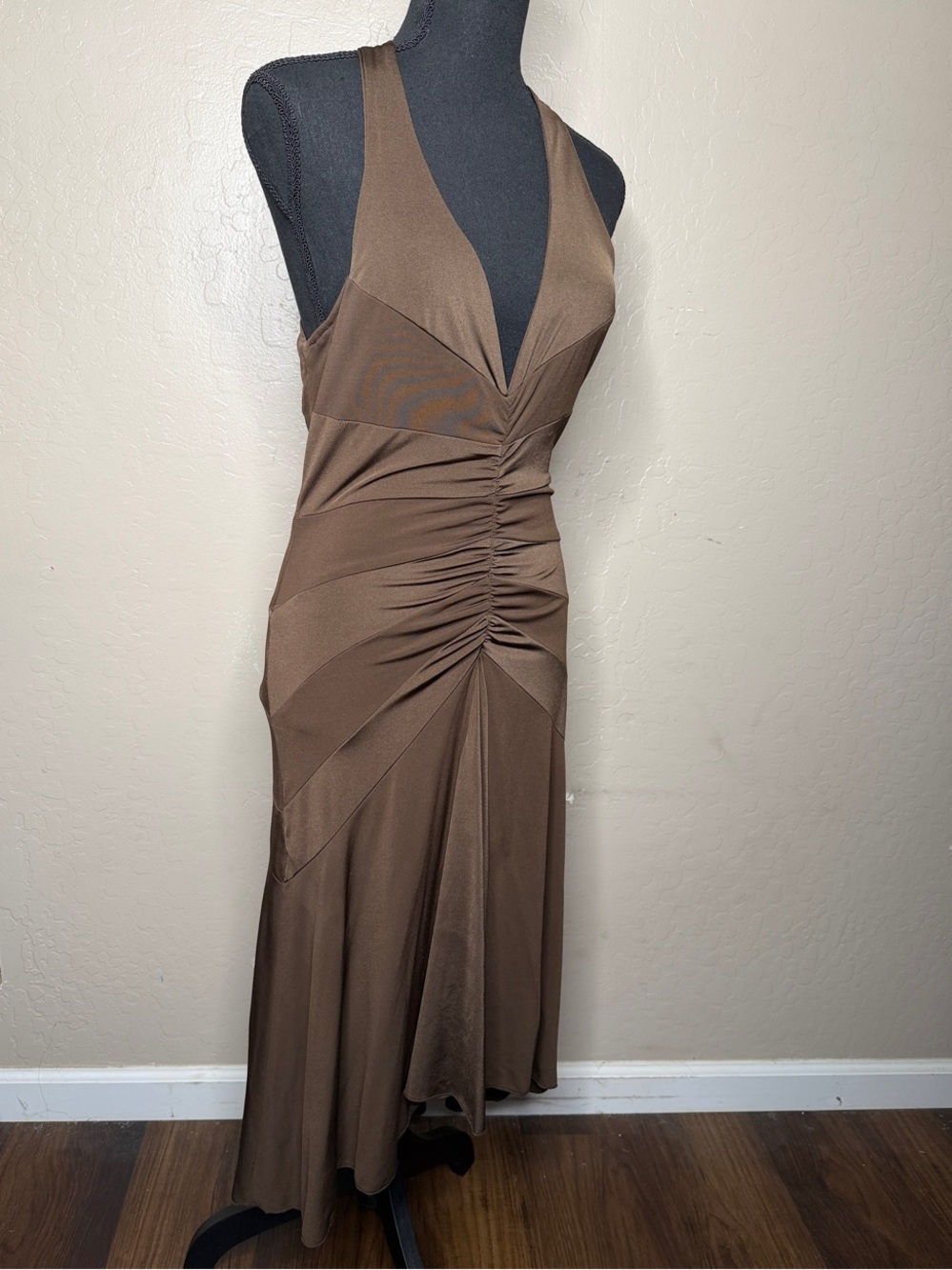 Charlotte Russe Brown Ruched Halter Maxi Dress